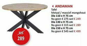 Weba Andaman tafel aanbieding