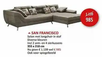 Weba San francisco salon met longchair in stof aanbieding