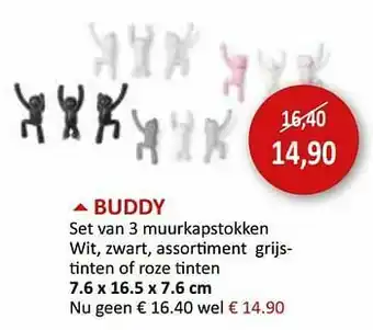 Buddy set van 3 muurkapstokken