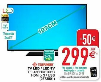 Cora Telefunken tv led - led-tv tfl43fhds20bc aanbieding