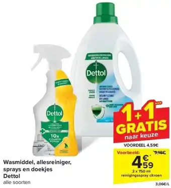 Carrefour Wasmiddel, allesreiniger, sprays en doekjes Dettol aanbieding