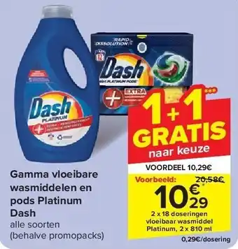 Carrefour Gamma vloeibare wasmiddelen en pods Platinum Dash aanbieding