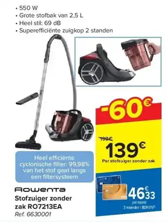 Carrefour Stofzuiger zonder zak RO7213EA aanbieding