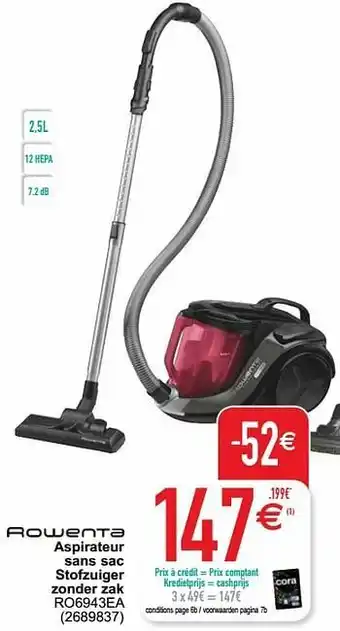 Cora Rowenta aspirateur sans sac stofzuiger zonder zak ro6943ea aanbieding