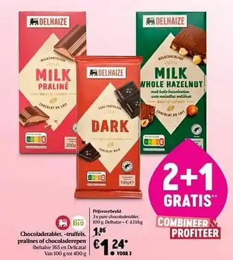 Delhaize Pure chocoladetablet aanbieding