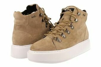 Berca Shoes Nathan Sport Bottine Dames Volledig Leder Trend Sneaker High Trend Bergsluiting - Taupe aanbieding