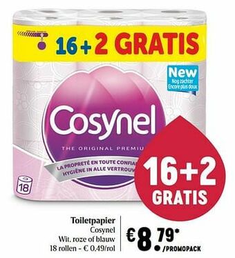 Delhaize Toiletpapier cosynel wit roze of blauw aanbieding