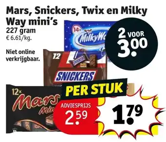 Mars, Snickers, Twix en Milky Way mini’s