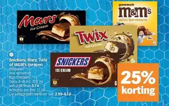 Albert Heijn Snickers, Mars, Twix of M&M's ijsrepen aanbieding