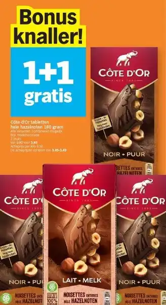 Albert Heijn Côte d'Or tabletten hele hazelnoten 180 gram aanbieding