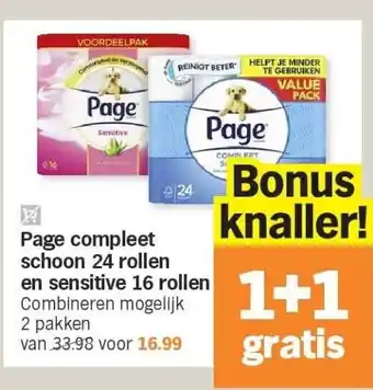 Albert Heijn Page compleet schoon 24 rollen en sensitive 16 rollen aanbieding