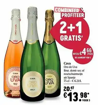 Delhaize Cava oro de uva brut demi-sec of roséschuimwijn uit spanje aanbieding