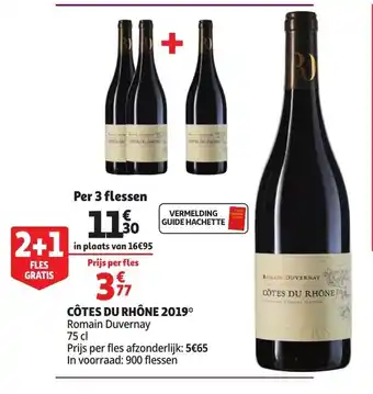 Auchan Cotes Du Rhone 2019 75 cl per 3 Flessen aanbieding