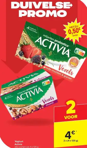 Carrefour Market Activia Yoghurt alle soorten van 2 x (4 x 125 g) aanbieding