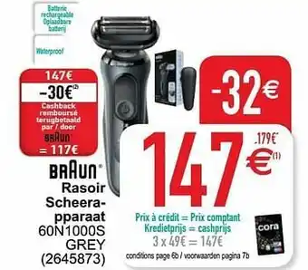 Cora Braun rasoir scheerapparaat 60n1000s grey aanbieding