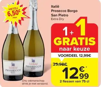 Carrefour Market Prosecco Borgo San Pietro Extra Dry 2 flessen van 75 cl aanbieding