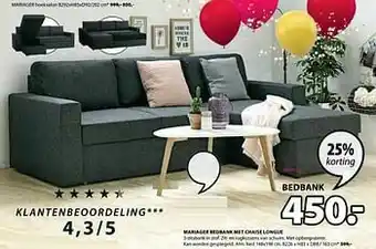 Jysk Mariager bedbank met chaise longue 3-zit aanbieding
