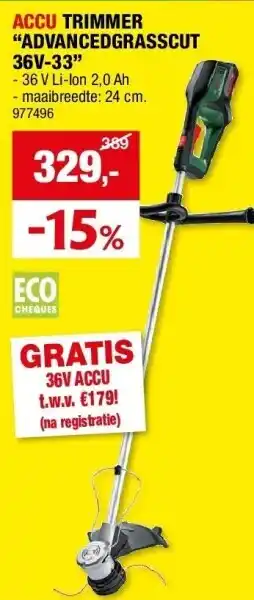 Hubo ACCU TRIMMER “ADVANCEDGRASSCUT 36V-33” aanbieding