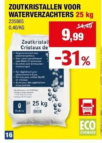 Hubo ZOUTKRISTALLEN VOOR WATERVERZACHTERS 25 kg aanbieding