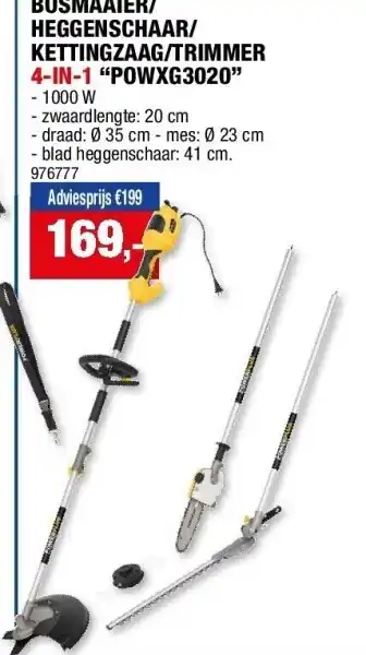 Hubo BOSMAAIER/ HEGGENSCHAAR/ KETTINGZAAG/TRIMMER 4-IN-1 “POWXG3020” aanbieding