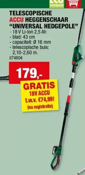 Hubo TELESCOPISCHE ACCU HEGGENSCHAAR “UNIVERSAL HEDGEPOLE” aanbieding