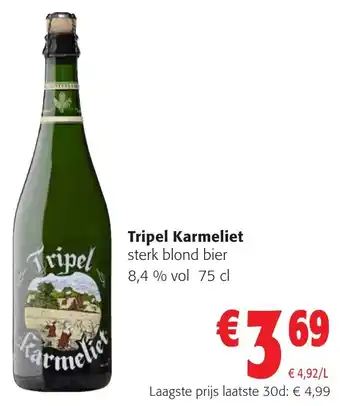 Colruyt Tripel Karmeliet sterk blond bier 8,4% vol 75 cl aanbieding