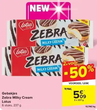 Carrefour Gebakjes Zebra Milky Cream Lotus aanbieding