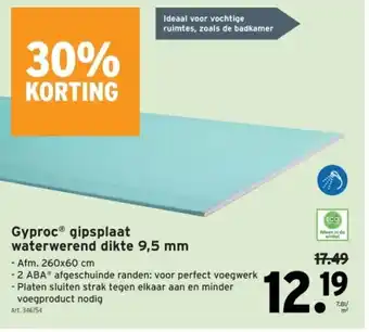 GAMMA GyprocⓇ gipsplaat waterwerend dikte 9,5 mm aanbieding