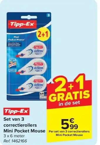 Carrefour Set van 3 correctierollers Mini Pocket Mouse aanbieding
