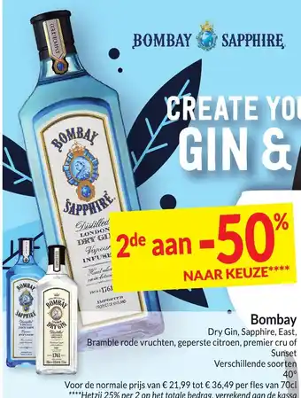 Bombay Dry Gin, Sapphire, East, bra Sunset Verschillende soorten 40°