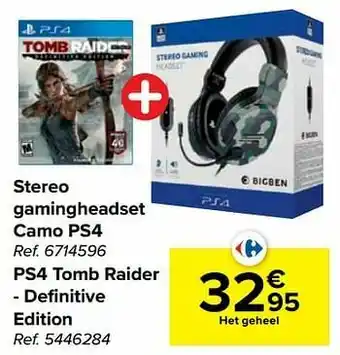 Carrefour Stereo gamingheadset camo ps4 + ps4 tomb raider - definitive edition aanbieding