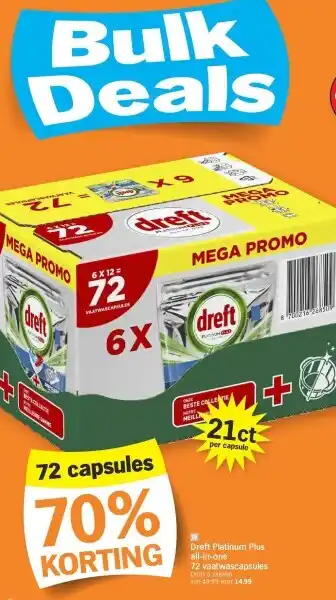 Albert Heijn Dreft Platinum Plus all-in-one 72 vaatwascapsules aanbieding