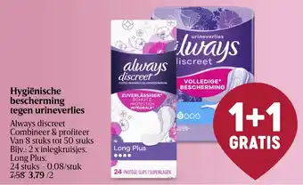 Delhaize always Discreet Hygiënische bescherming tegen urineverlies aanbieding