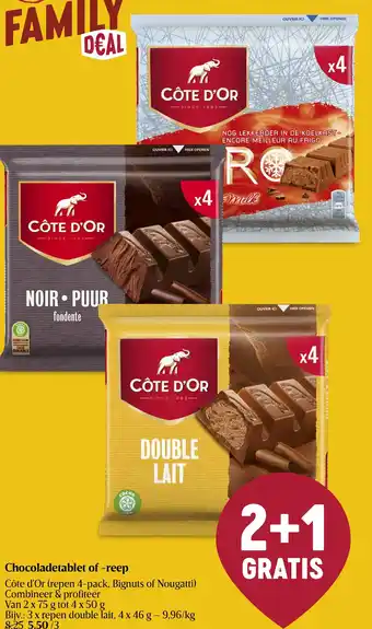 Delhaize Côte d'Or (repen 4-pack, Bignuts of Nougatti) Chocoladetablet of -reep aanbieding