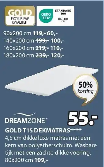 Jysk GOLD T15 DEKMATRAS aanbieding
