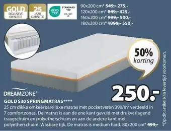 Jysk GOLD S30 SPRINGMATRAS aanbieding