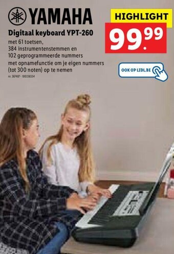 Lidl Yamaha Digitaal keyboard YPT-260 aanbieding