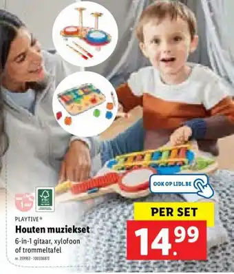 Houten muziekset 6-in-1 gitaar, xylofoon of trommeltafel