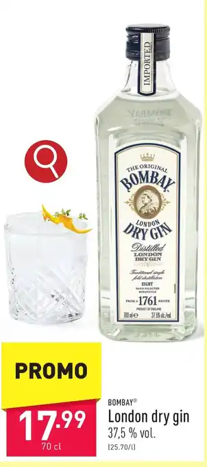 ALDI BOMBAY London dry gin 37,5 % vol. 70cl aanbieding