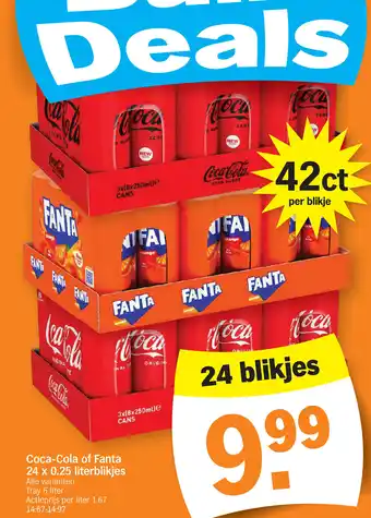 Albert Heijn Coca-Cola of Fanta 24 x 0.25 literblikjes aanbieding