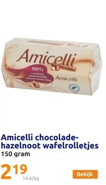 Action Amicelli chocolade-hazelnoot wafelrolletjes aanbieding
