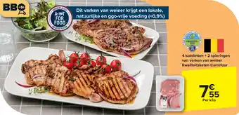 Carrefour 4 koteletten + 2 spieringen van varken van weleer Kwaliteitsketen aanbieding