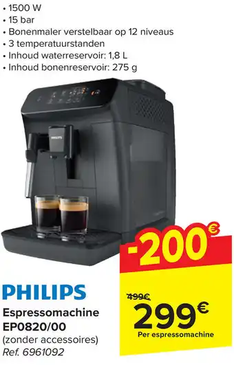 Carrefour PHILIPS Espressomachine EP0820/00 aanbieding