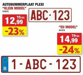Hubo Autonummerplaat plexi klein model aanbieding