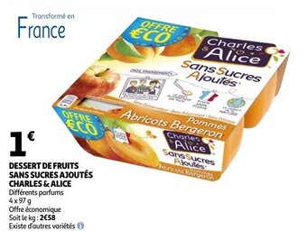 Auchan Dessert De Fruits Sans Sucres Ajoutes Charles & Alice aanbieding
