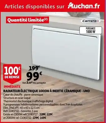 Radiateur Electrique 1000W A Inertie Ceramique-Uno