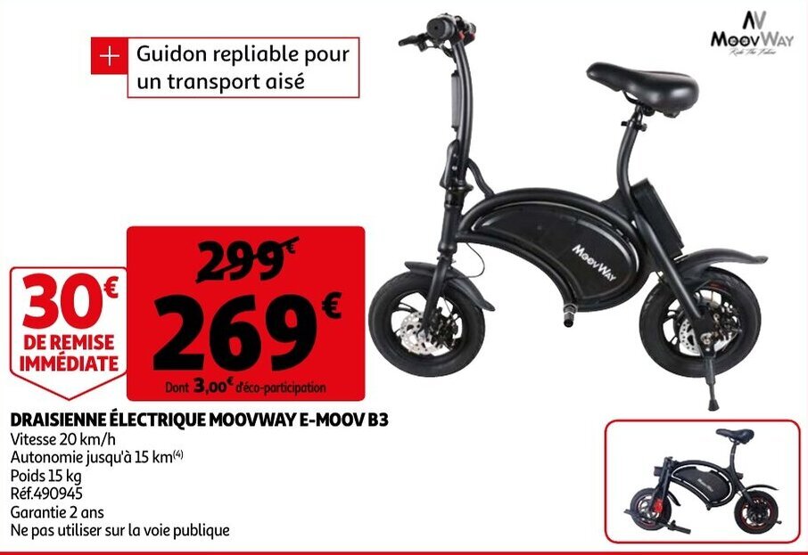 Draisienne Electrique Moovway E-Moov B3 promotie bij Auchan