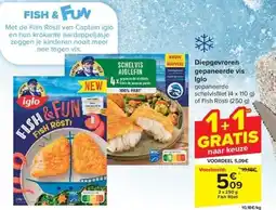 Carrefour Diepgevroren gepaneerde vis Iglo aanbieding