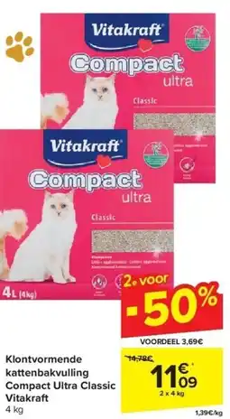 Carrefour Klontvormende kattenbakvulling Compact Ultra Classic Vitakraft aanbieding