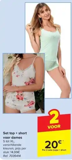 Carrefour Set top + short voor dames aanbieding